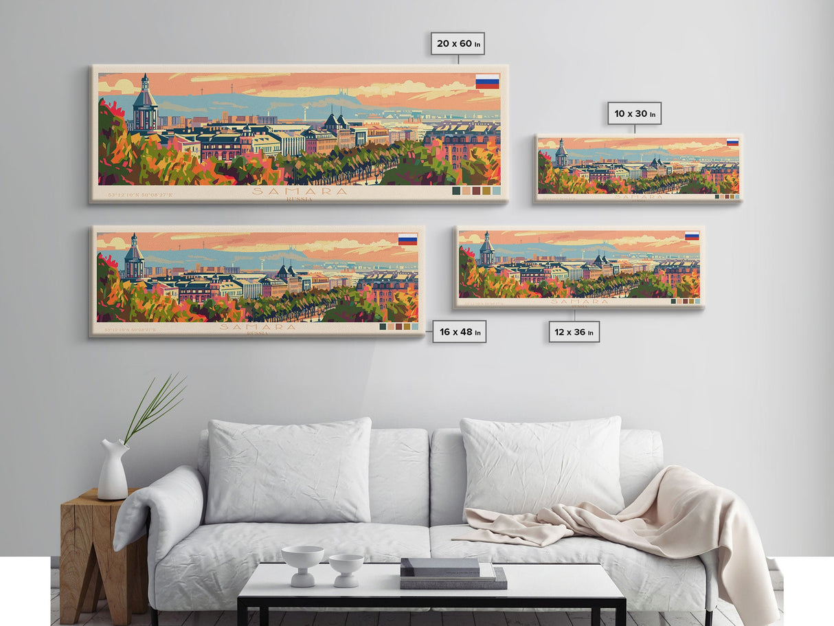 Samara Russia Wall Art, Panoramic Travel Poster, Panoramic Framed Canvas Print, City Wall Art, Wall Hanging Home Decor, Travel Art