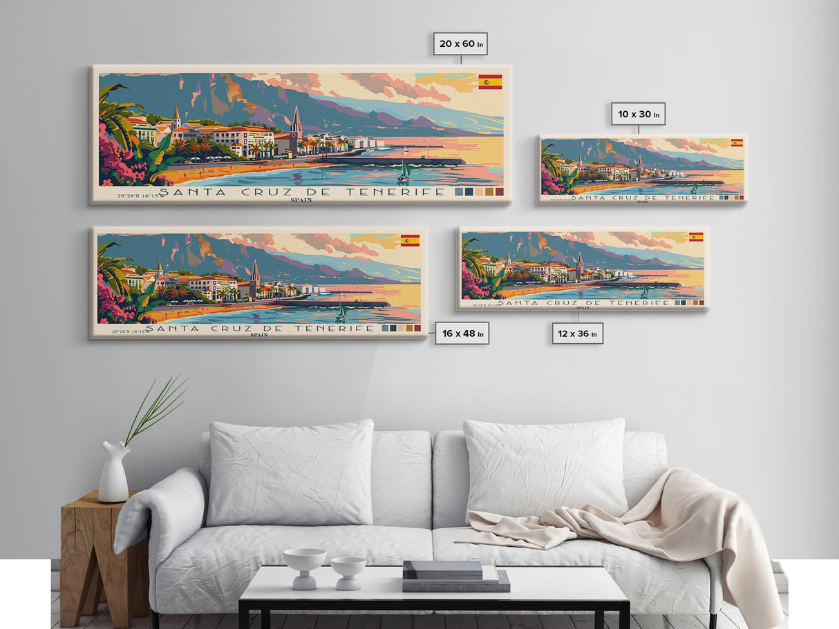 Santa Cruz Tenerife Spain Wall Art, Panoramic Travel Poster, Panoramic Framed Canvas Print, City Wall Art, Wall Hanging Home Decor, Travel Art