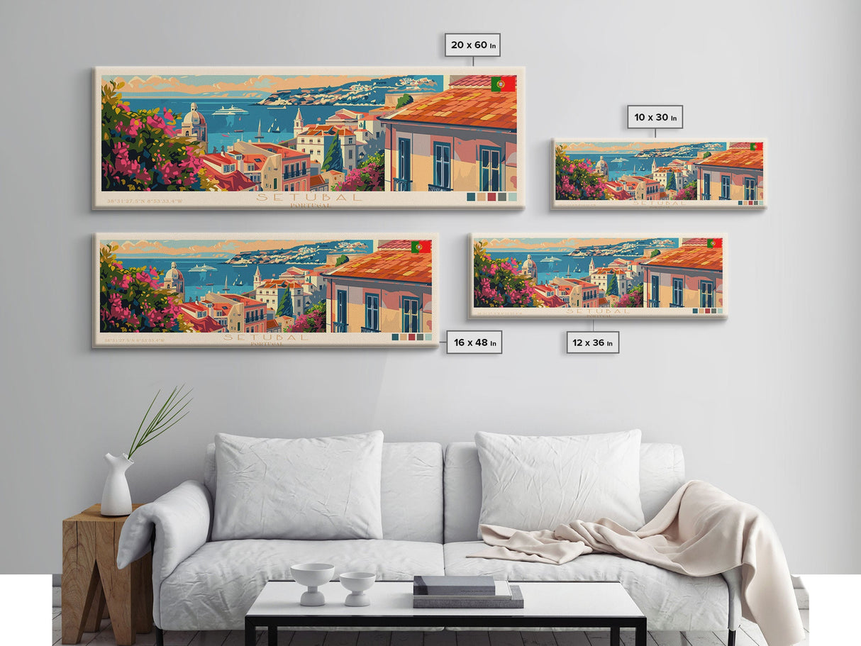 Setúbal Portugal Travel Print Wall Art, Panoramic City Art, Travel Art, Wall Decor, Vacation Gift, Framed Canvas Print Or Metal Art