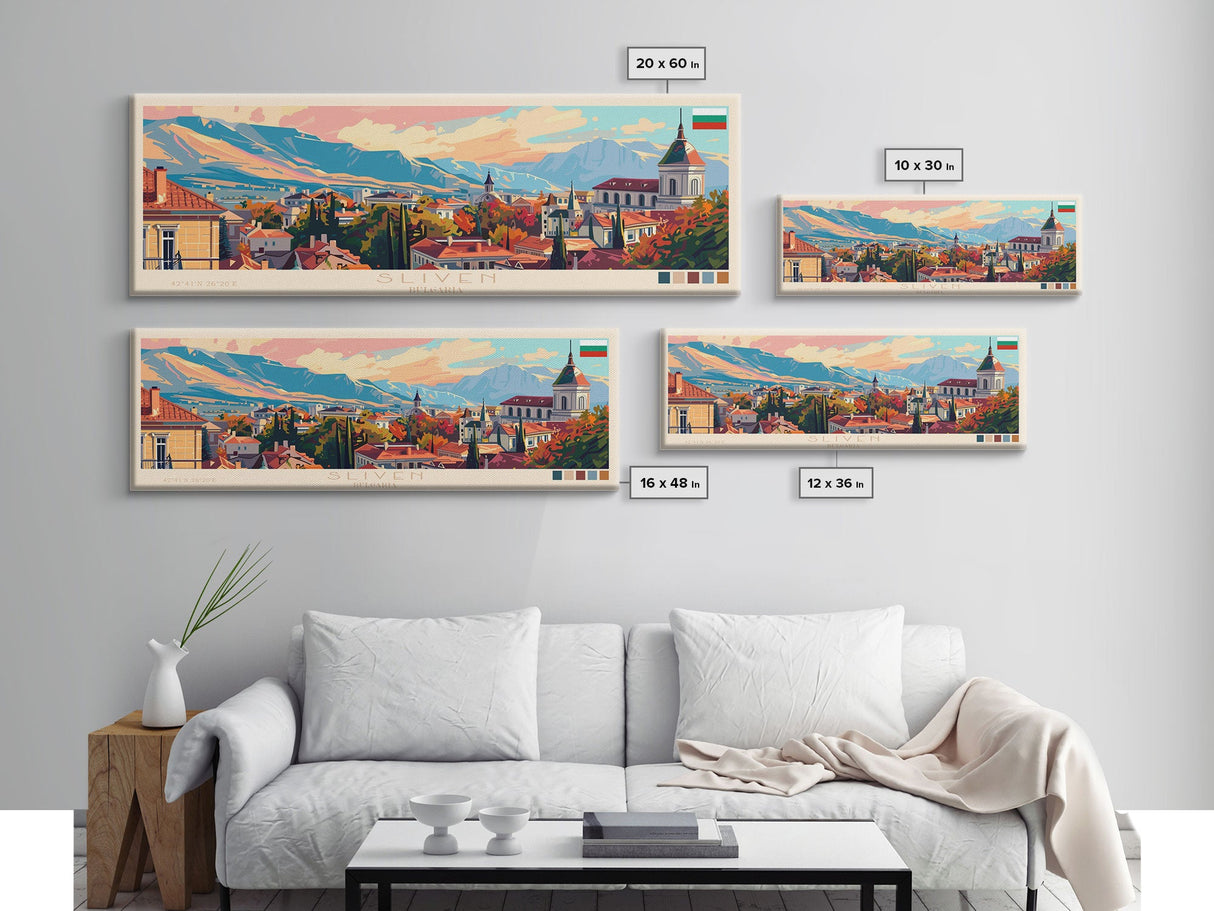 Sliven Bulgaria Wall Art, Panoramic Travel Poster, Panoramic Framed Canvas Print, City Wall Art, Wall Hanging Home Decor, Travel Art