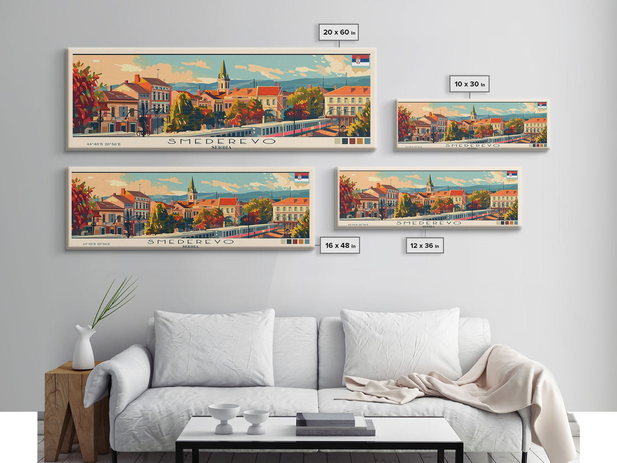 Smederevo Serbia Travel Print Wall Art, Panoramic City Art, Travel Art, Wall Decor, Vacation Gift, Framed Canvas Print Or Metal Art