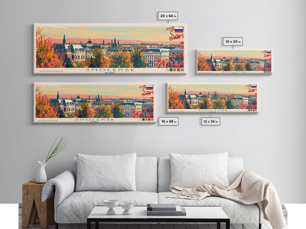 Smolensk Russia Travel Art, City Art, Framed Canvas Print or Metal Wall Art, Europe Travel Poster, Panoramic Wall Art, Extra Wide Wall Art