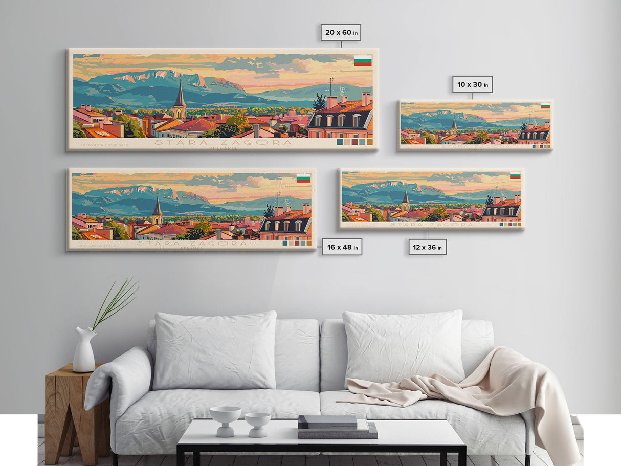 Stara Zagora Bulgaria Wall Art, Panoramic Travel Poster, Panoramic Framed Canvas Print, City Wall Art, Wall Hanging Home Decor, Travel Art