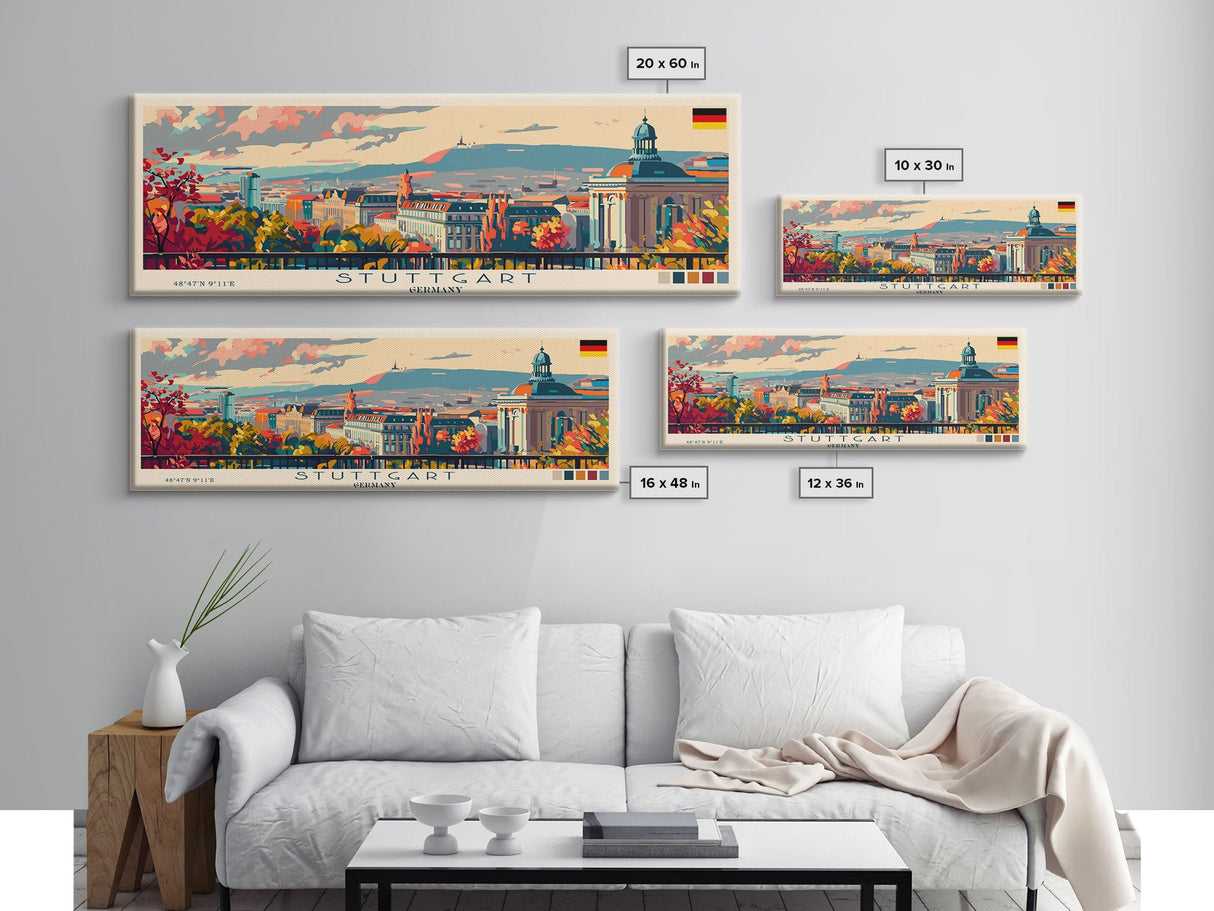 Stuttgart Germany Wall Art, Panoramic Travel Poster, Panoramic Framed Canvas Print, City Wall Art, Wall Hanging Home Decor, Travel Art