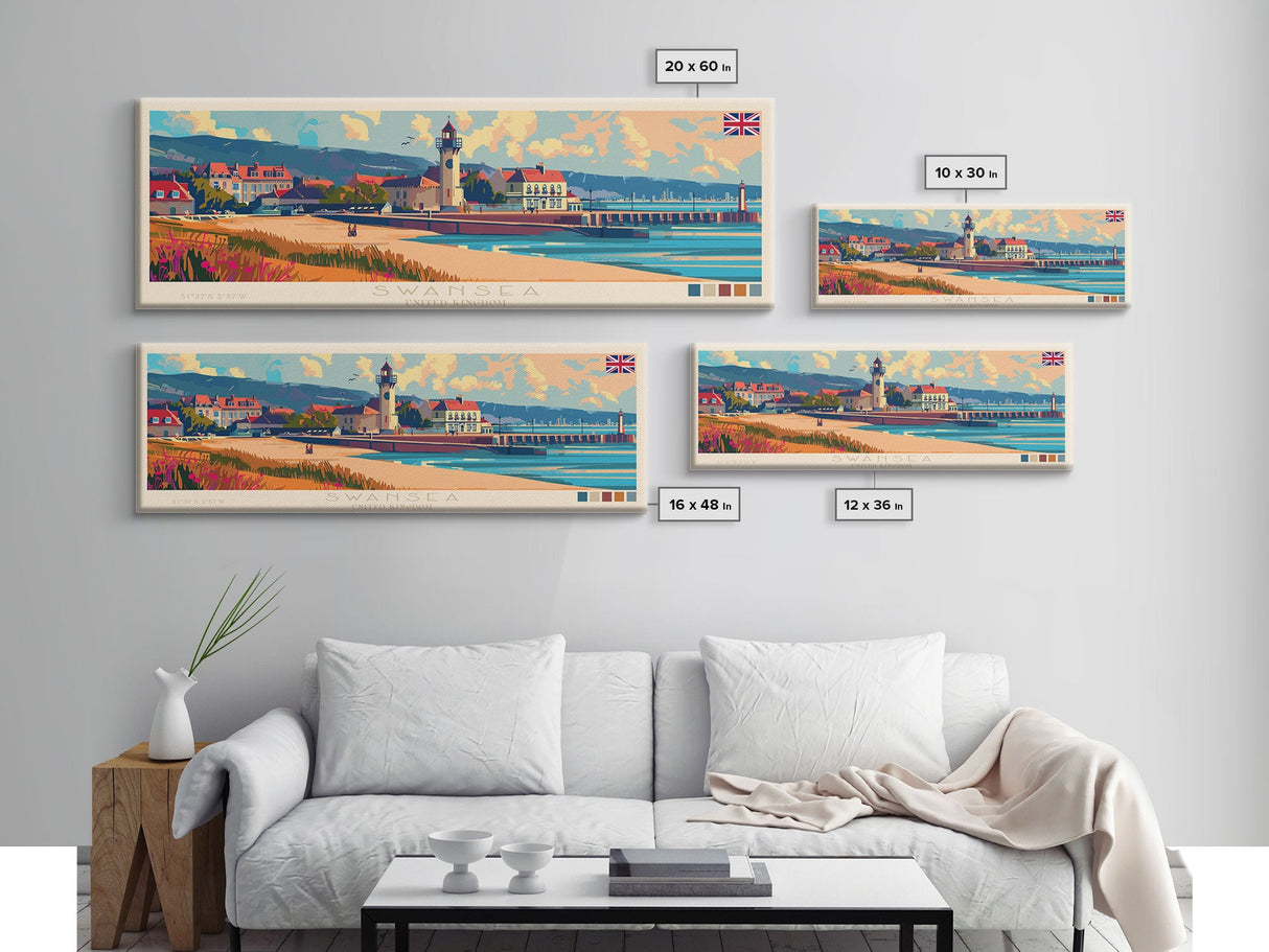 Swansea United Kingdom Wall Art, Panoramic Travel Poster, Panoramic Framed Canvas Print, City Wall Art, Wall Hanging Home Decor, Travel Art