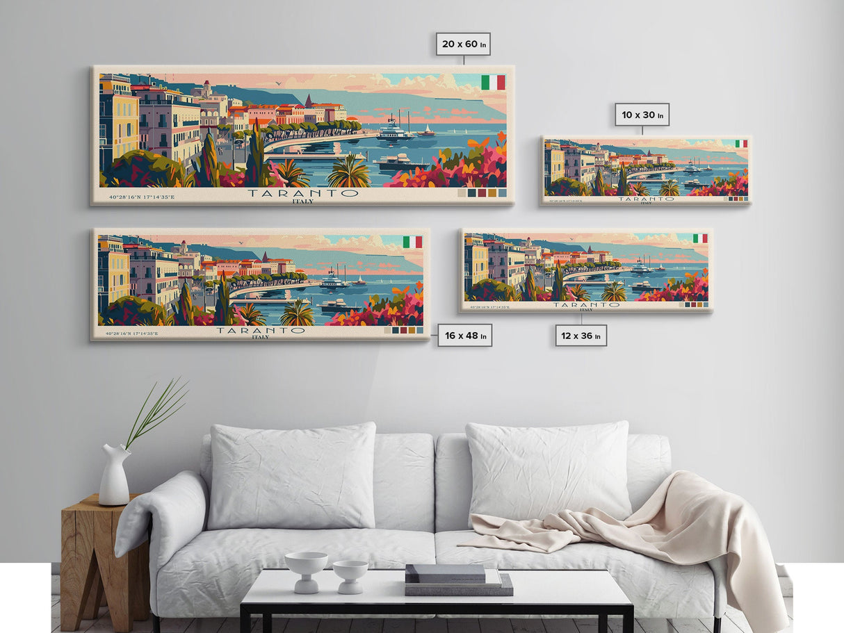 Taranto Italy Travel Art, City Art, Framed Canvas Print or Metal Wall Art, Europe Travel Poster, Panoramic Wall Art, Extra Wide Wall Art