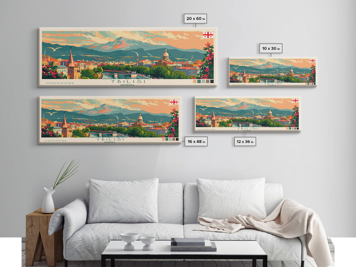 Tbilisi Georgia Travel Art, City Art, Framed Canvas Print or Metal Wall Art, Europe Travel Poster, Panoramic Wall Art, Extra Wide Wall Art