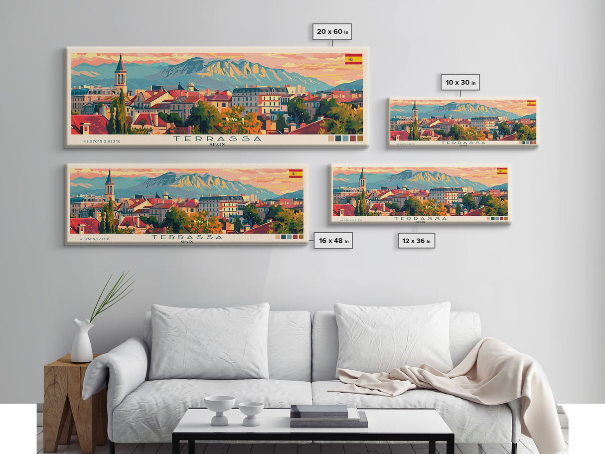 Terrassa Spain Wall Art, Panoramic Travel Poster, Panoramic Framed Canvas Print, City Wall Art, Wall Hanging Home Decor, Travel Art