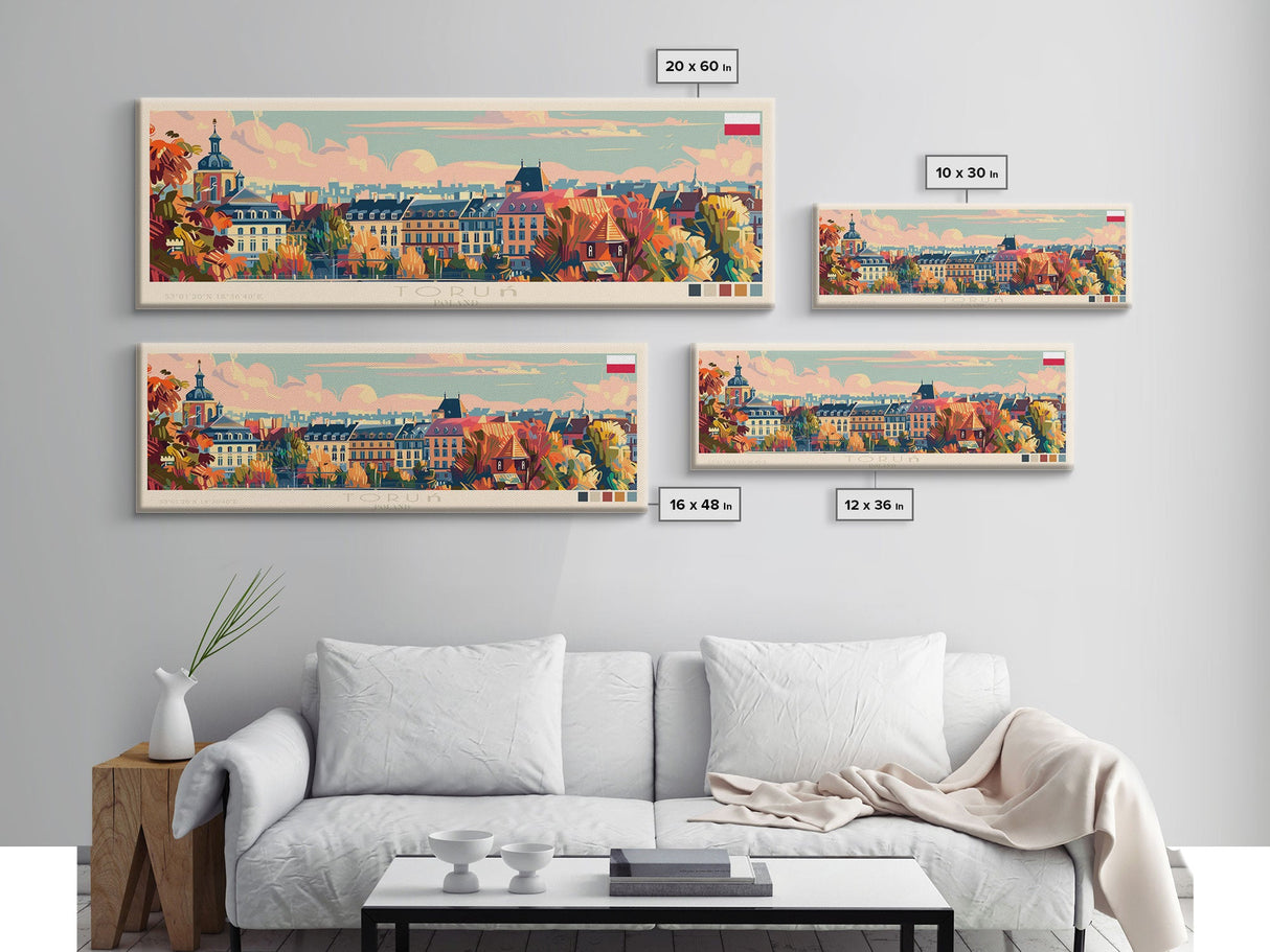 Torun Poland Travel Art, City Art, Framed Canvas Print or Metal Wall Art, Europe Travel Poster, Panoramic Wall Art, Extra Wide Wall Art