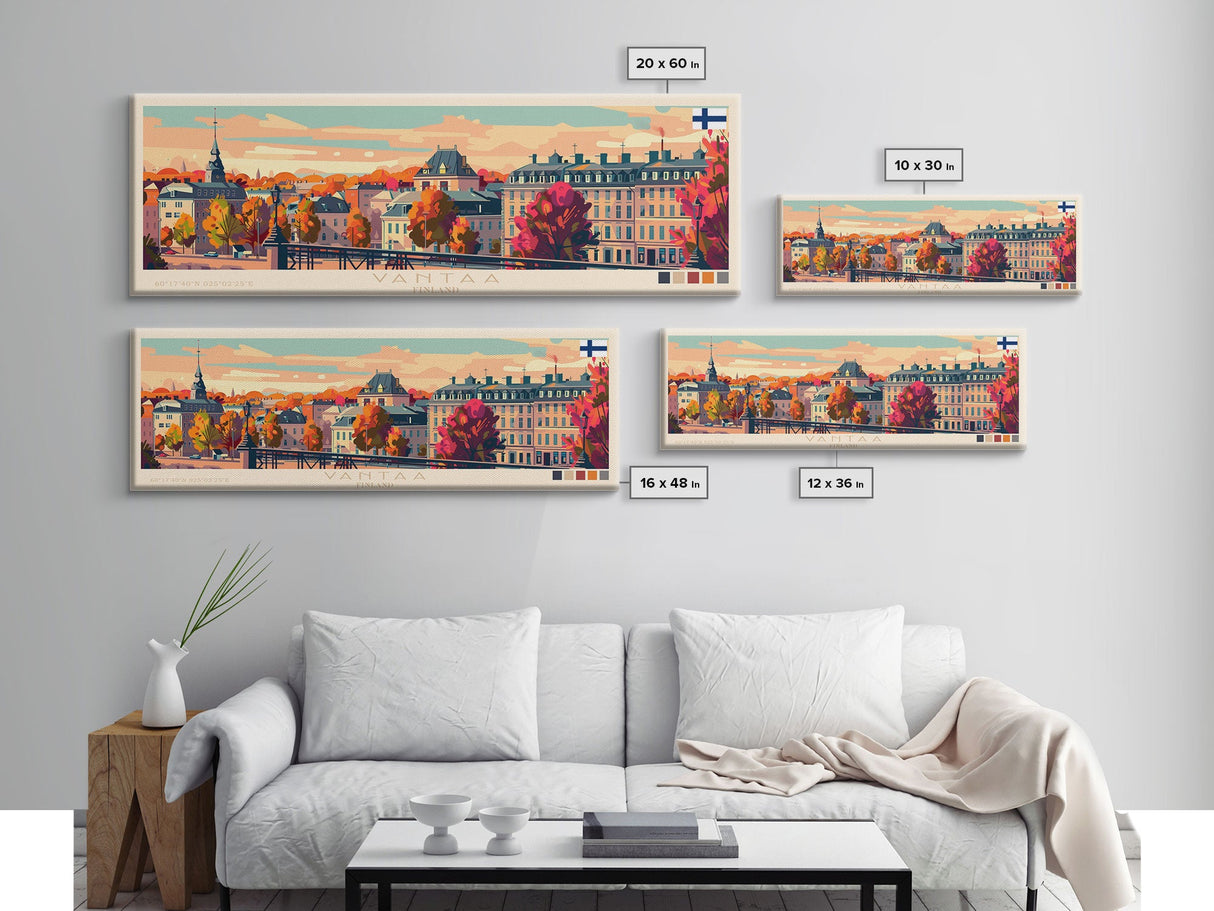 Vantaa Finland Travel Art, City Art, Framed Canvas Print or Metal Wall Art, Europe Travel Poster, Panoramic Wall Art, Extra Wide Wall Art