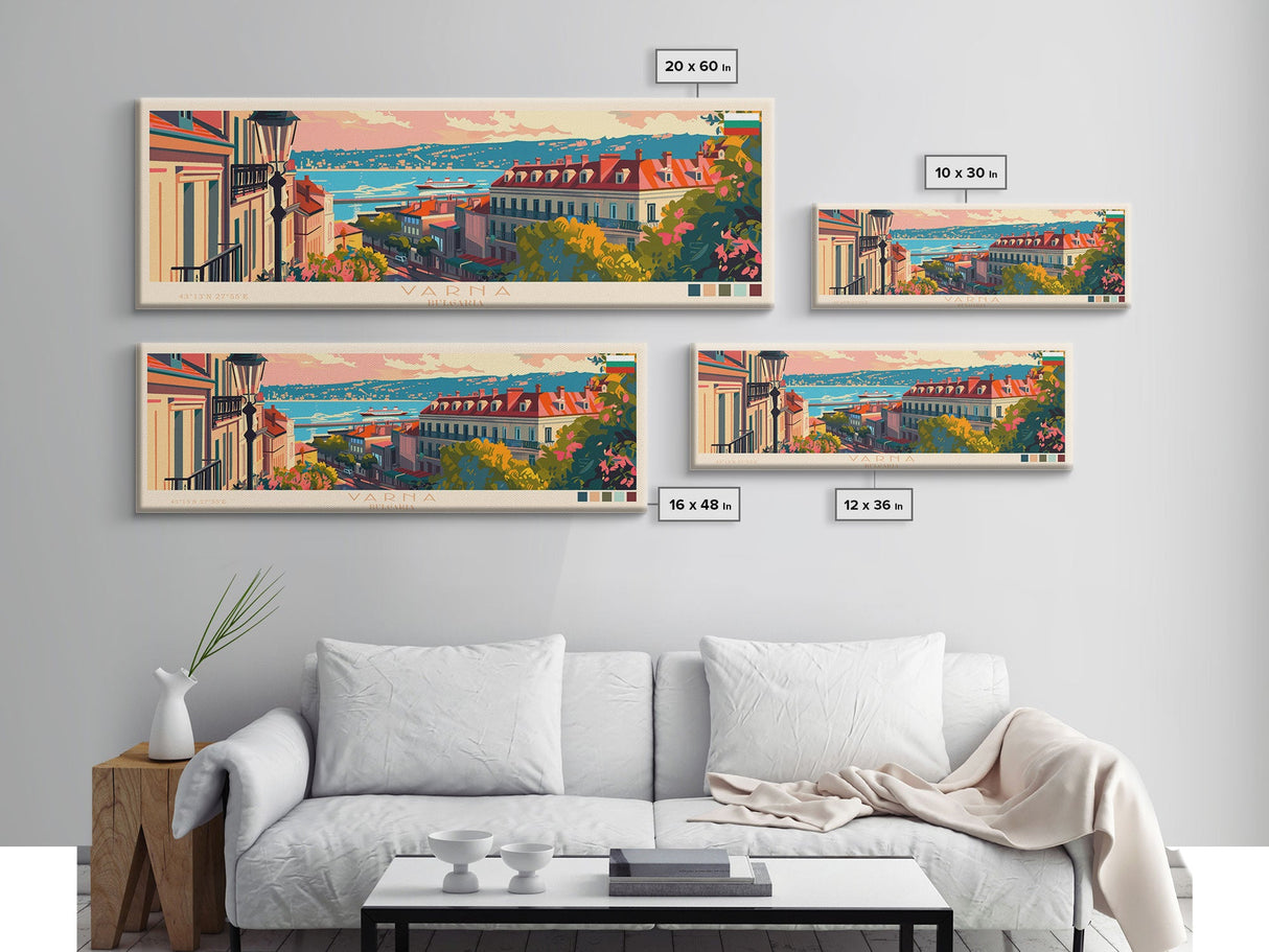 Varna Bulgaria Wall Art, Panoramic Travel Poster, Panoramic Framed Canvas Print, City Wall Art, Wall Hanging Home Decor, Travel Art