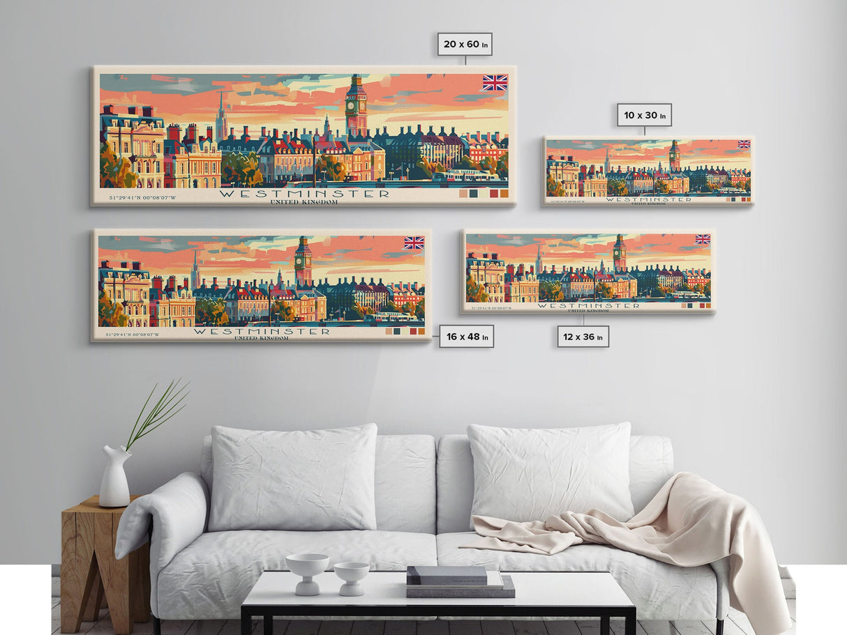 Westminster United Kingdom Wall Art, Panoramic Travel Poster, Panoramic Framed Canvas Print, City Wall Art, Wall Hanging Home Decor, Travel Art