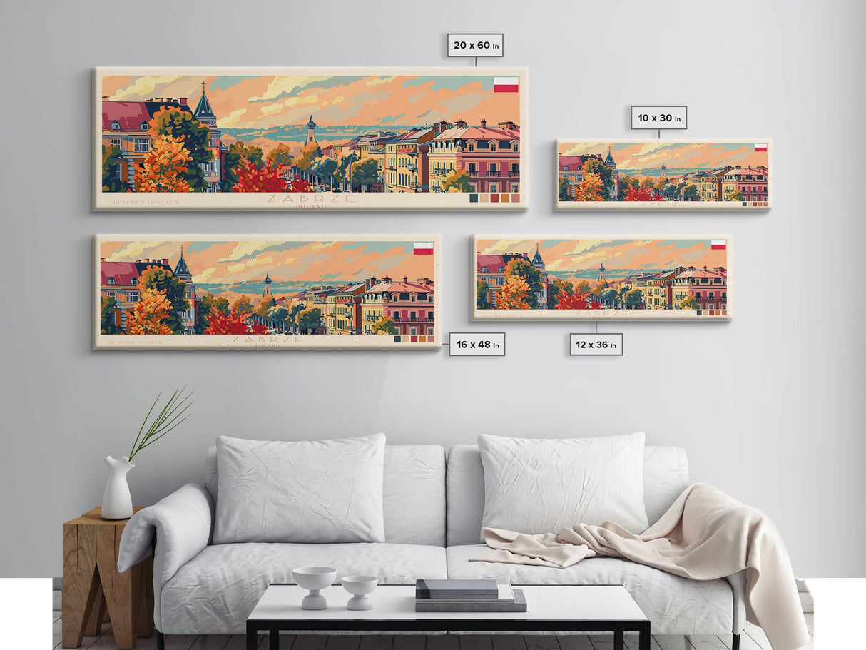 Zabrze Poland Wall Art, Panoramic Travel Poster, Panoramic Framed Canvas Print, City Wall Art, Wall Hanging Home Decor, Travel Art