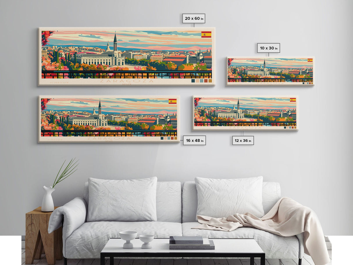 Zaragoza Spain Wall Art, Panoramic Travel Poster, Panoramic Framed Canvas Print, City Wall Art, Wall Hanging Home Decor, Travel Art