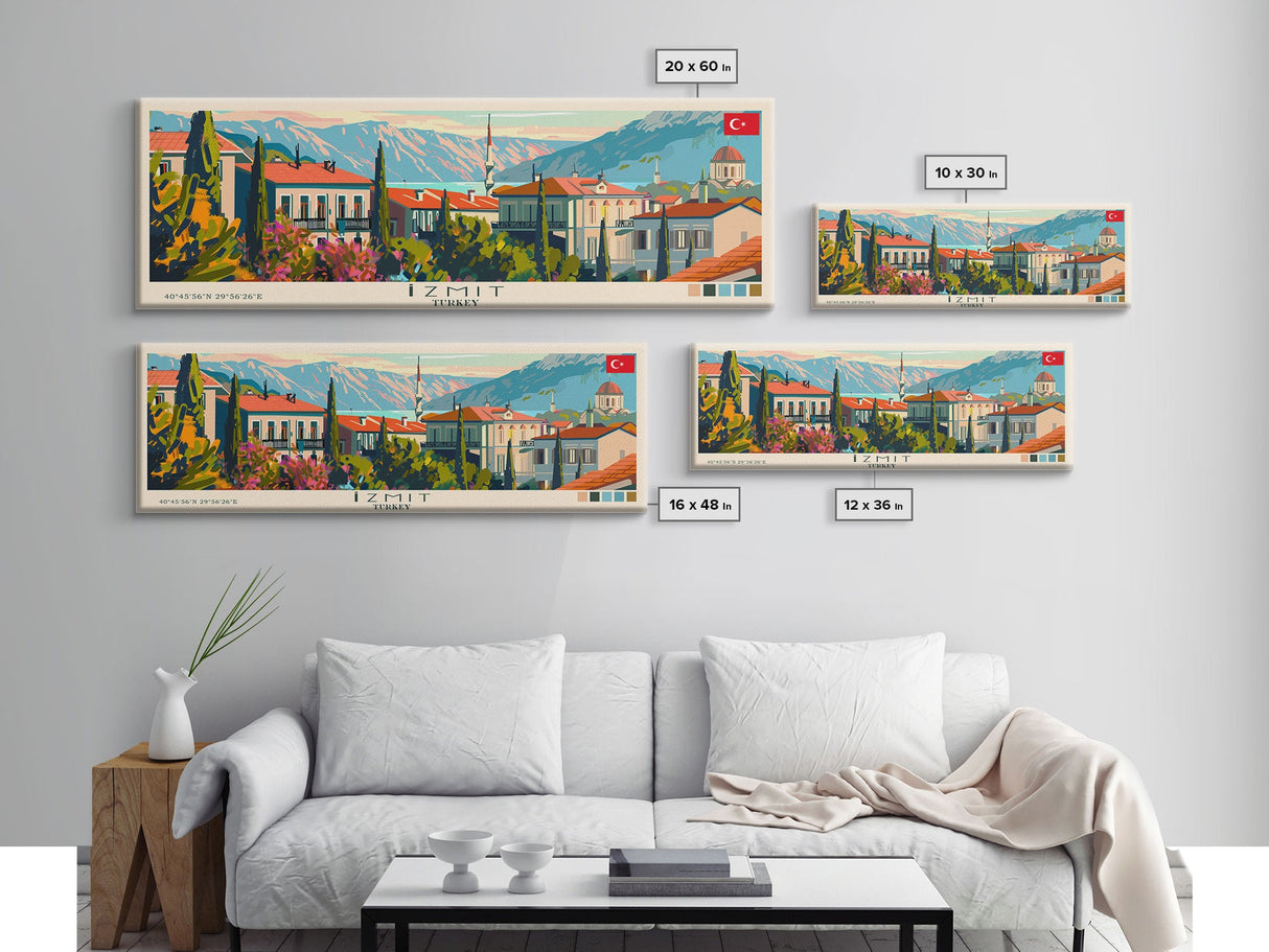 Izmit Turkey Travel Art, City Art, Framed Canvas Print or Metal Wall Art, Europe Travel Poster, Panoramic Wall Art, Extra Wide Wall Art