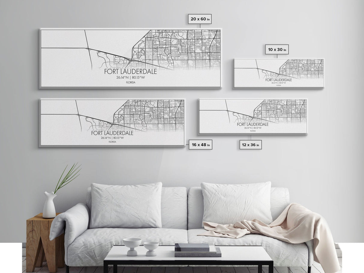 Panoramic Fort Lauderdale City Map, Florida Art, Map Print, Minimalist Wall Art, Canvas Art, Housewarming Gift, Street Map Art, Closing Gift