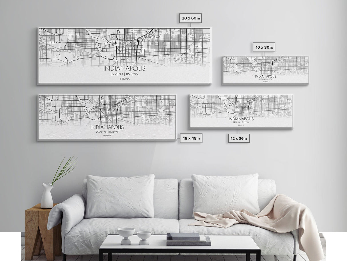 Panoramic Indianapolis  City Map, Indiana Art, Map Print, Minimalist Wall Art, Canvas Art, Housewarming Gift, Street Map Art, Closing Gift