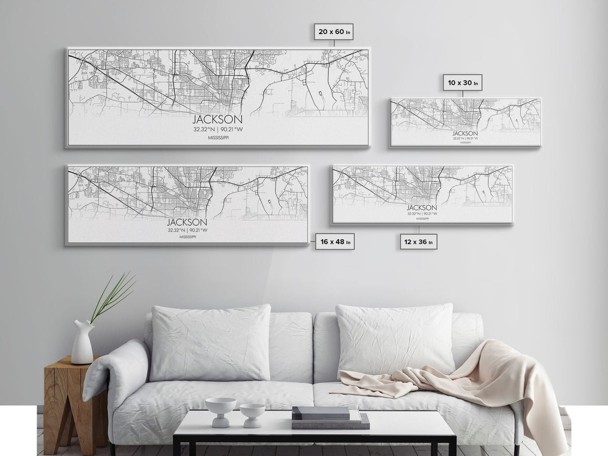 Panoramic Jackson City Map, Mississippi Art, Map Print, Minimalist Wall Art, Canvas Art, Housewarming Gift, Street Map Art, Closing Gift