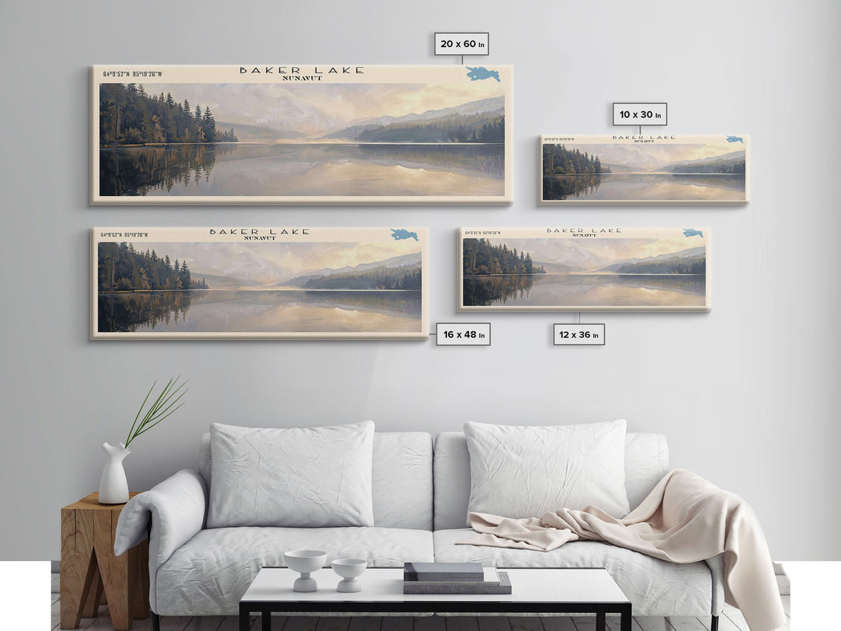 Baker Lake Panoramic Framed Canvas Print, Lake House Decor, Minimalist Art, Travel Poster, Scenic View, Nature Wall Art