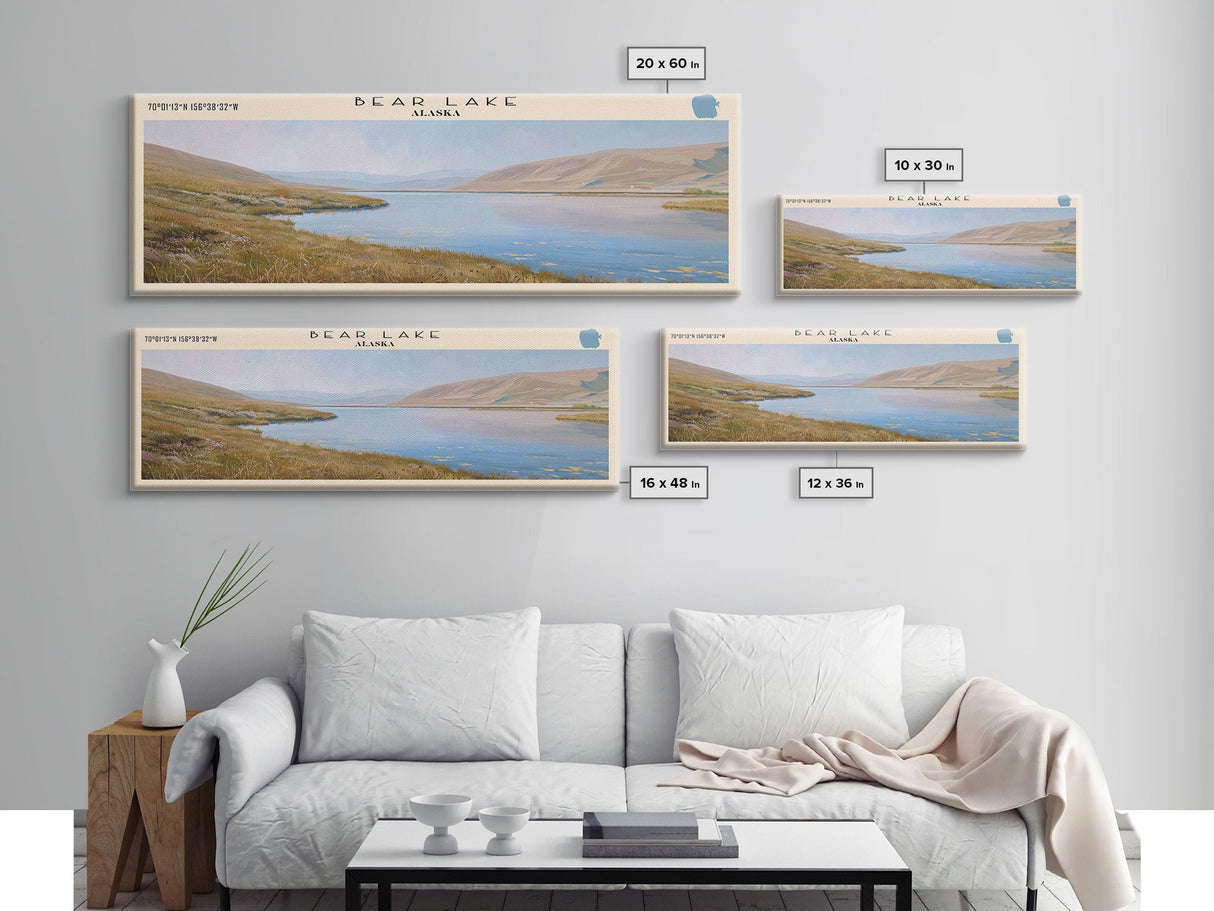 Bear Lake USA North Slope Alaska Panoramic Framed Canvas Print, Lake House Decor, Scenic Painting, Travel Poster, Nature Scene