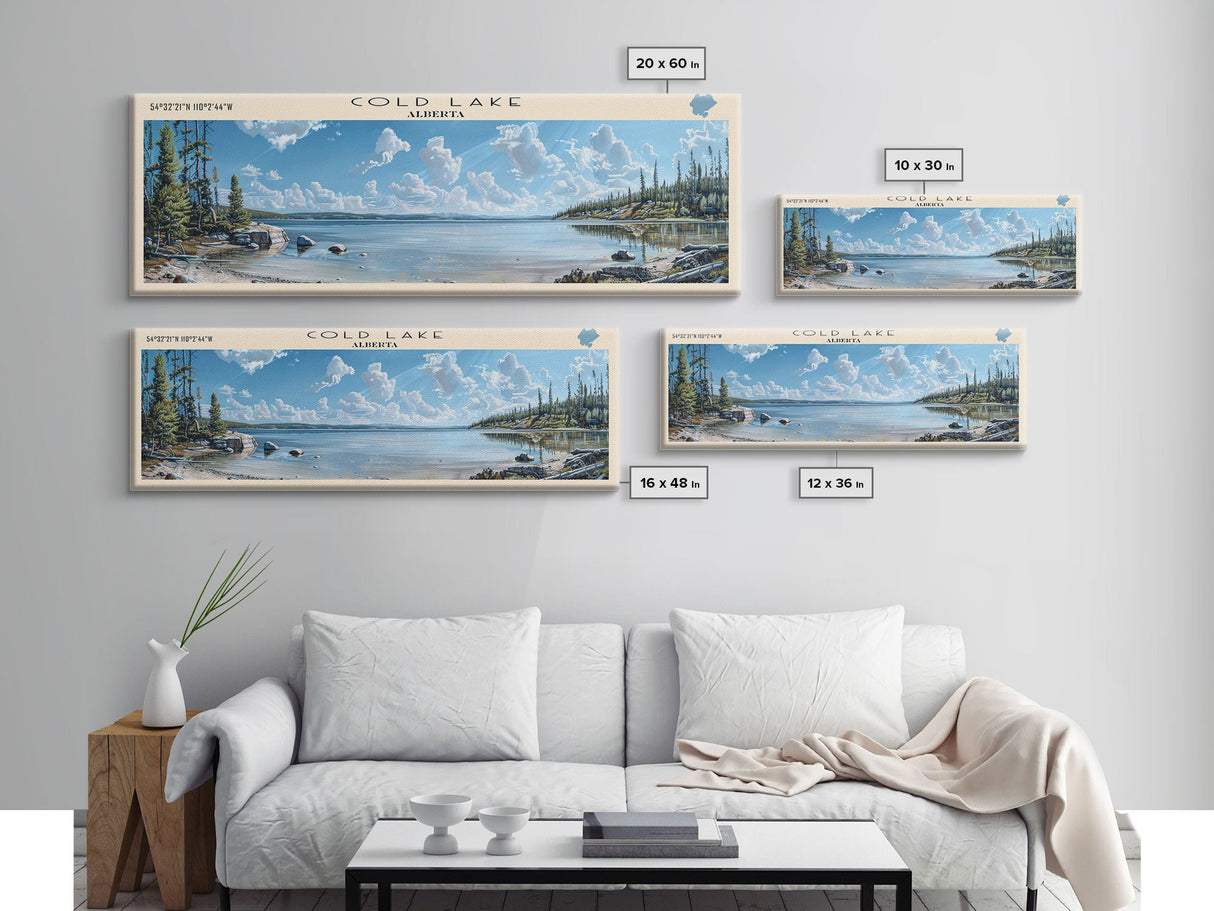 Cold Lake Framed Canvas Print, Lake House Art, Panoramic Wide Art, Travel Poster, Modern Lake Painting, Home Decor