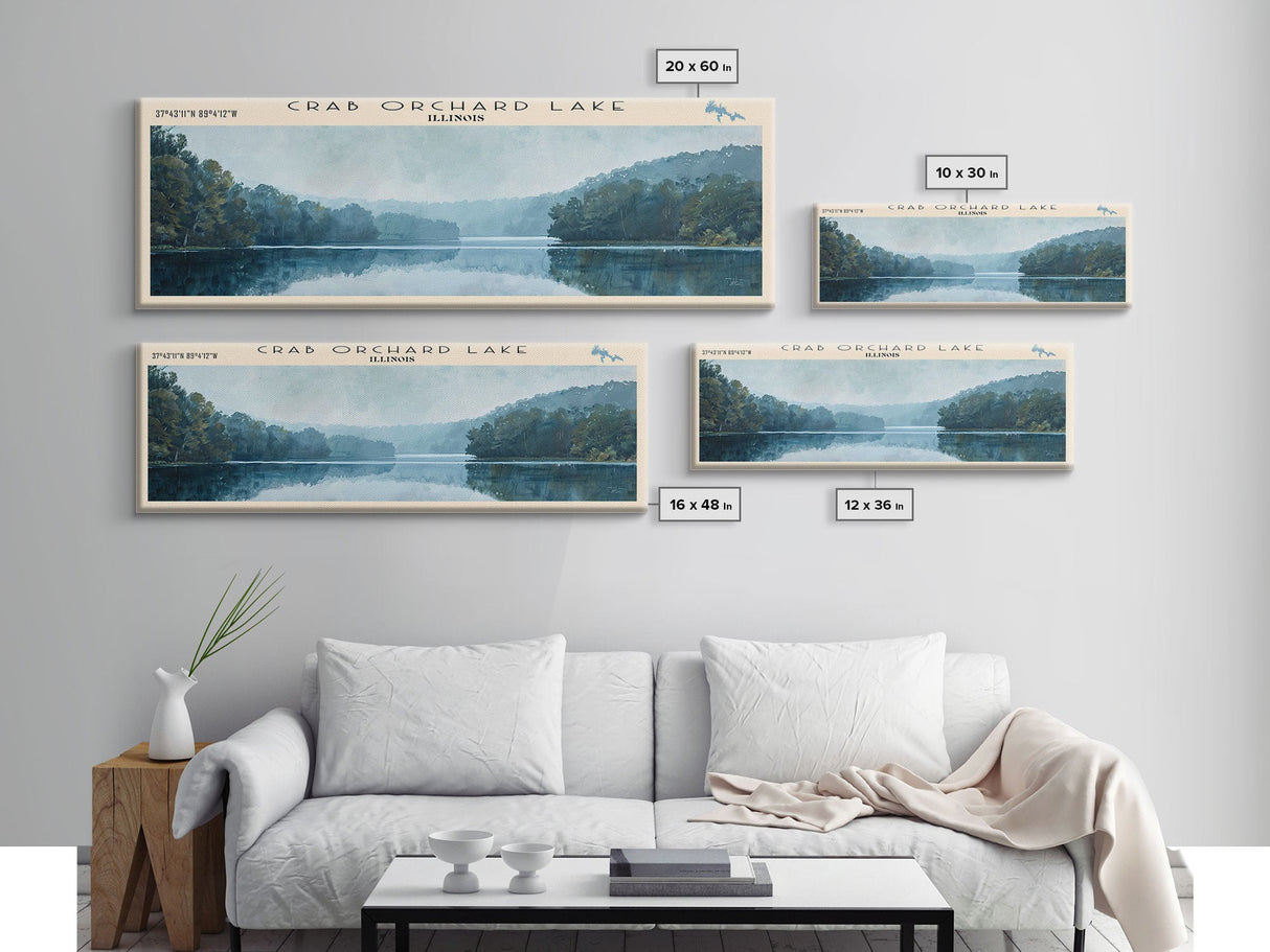 Crab Orchard Lake Illinois Framed Canvas Print, Lake House Art, Panoramic Wide Art, Travel Poster, Modern Lake Painting, Nature Art