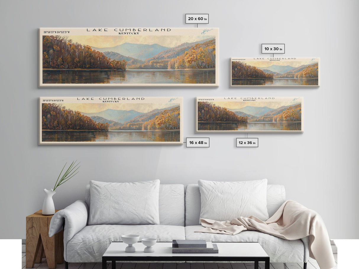 Cumberland Lake Framed Canvas Print, Lake House Art, Panoramic Wall Art, Travel Poster, Modern Lake Painting, Nature Art