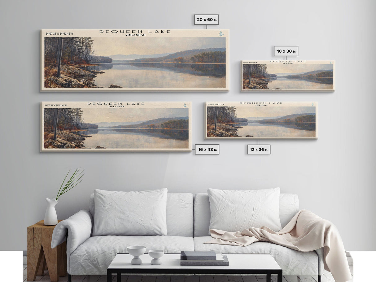 DeQueen Lake Arkansas Framed Canvas Print, Lake House Art, Panoramic Wall Art, Travel Poster, Rustic Lake Painting, Home Decor