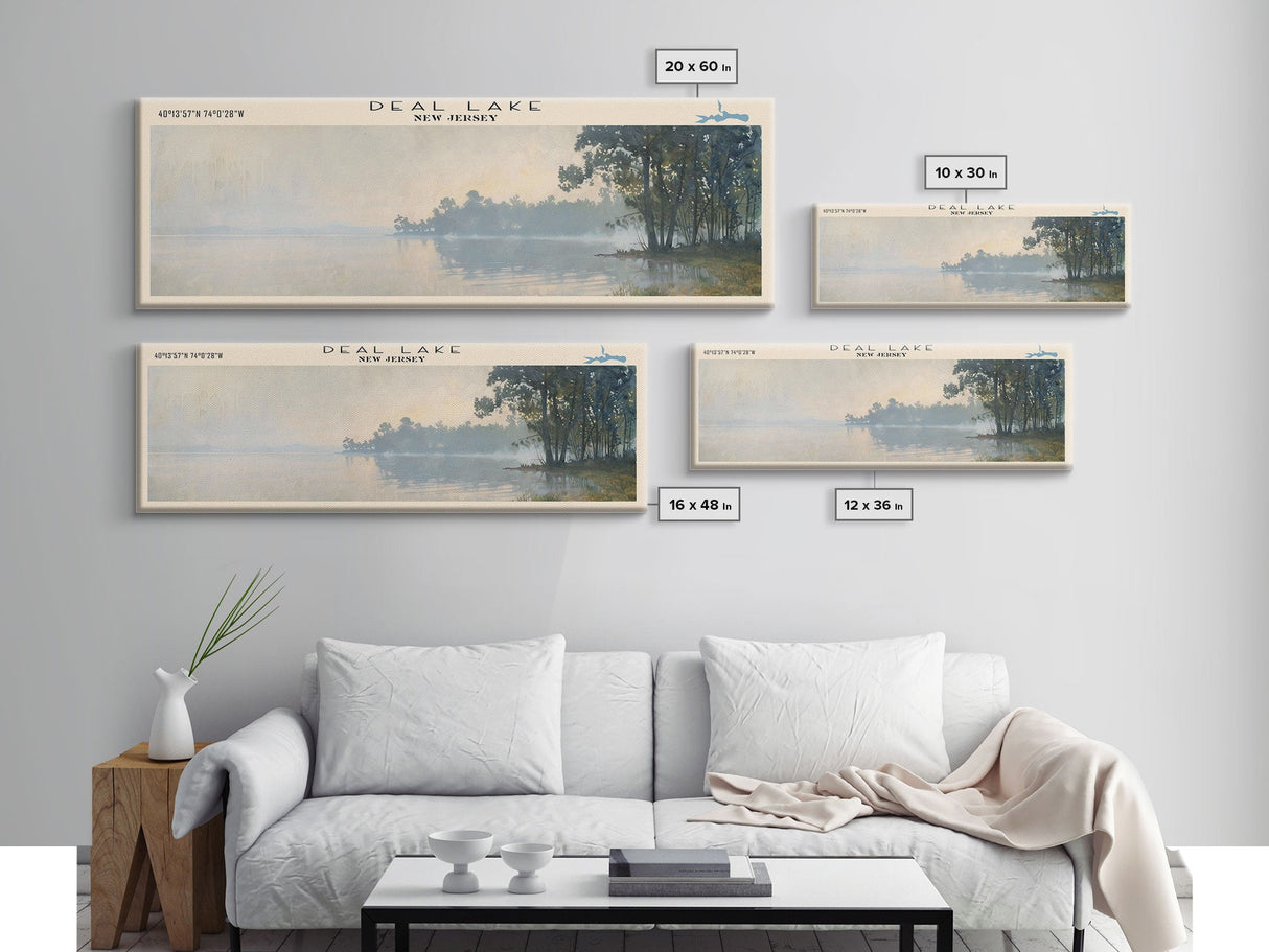 Deal Lake New Jersey Framed Canvas Print, Lake House Art, Panoramic Wall Art, Travel Poster, Rustic Lake Painting, Home Decor