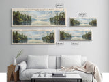 Deschambault Lake Framed Canvas Print, Lake House Decor, Panoramic Wall Art, Travel Poster, Modern Lake Painting, Nature Art