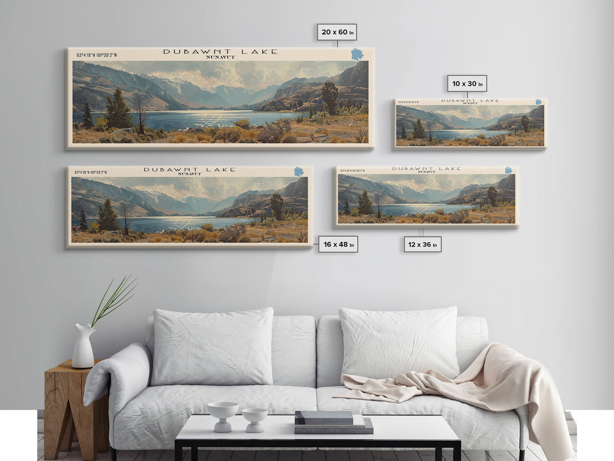 Dubawnt Lake Panoramic Framed Canvas Print, Lake House Decor, Wall Art, Travel Poster, Modern Lake Painting, Nature Art