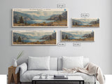 Dubawnt Lake Panoramic Framed Canvas Print, Lake House Decor, Wall Art, Travel Poster, Modern Lake Painting, Nature Art