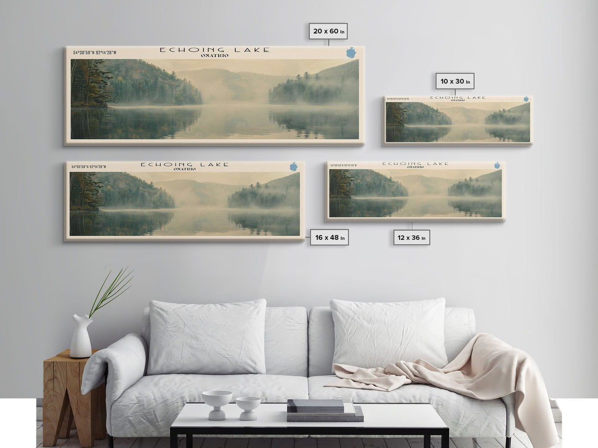 Echoing Lake Framed Canvas Print, Lake House Decor, Panoramic Wall Art, Travel Poster, Rustic Lake Painting, Home Decor