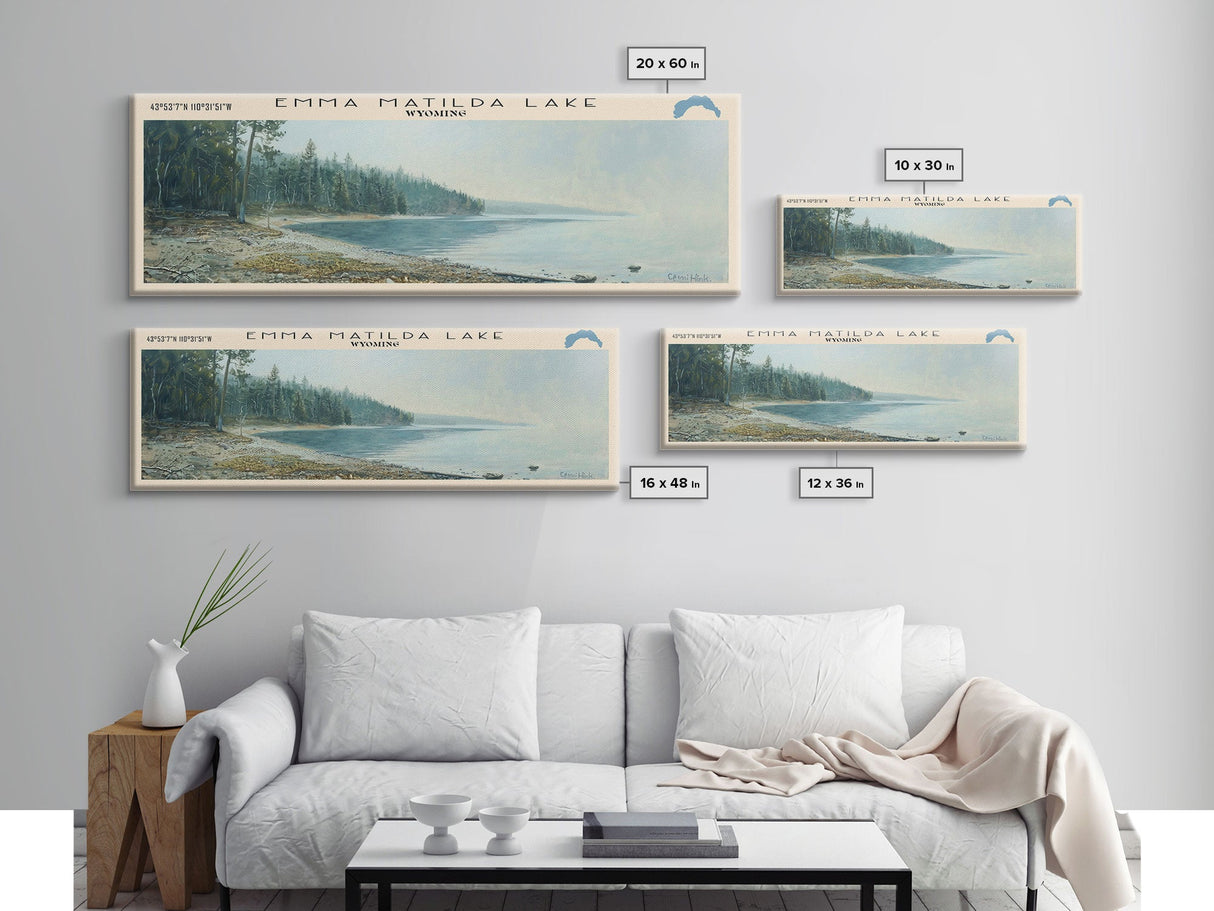 Emma Matilda Lake Wyoming Framed Canvas Print, Lake House Decor, Panoramic Wall Art, Travel Poster, Modern Lake Painting, Nature Art