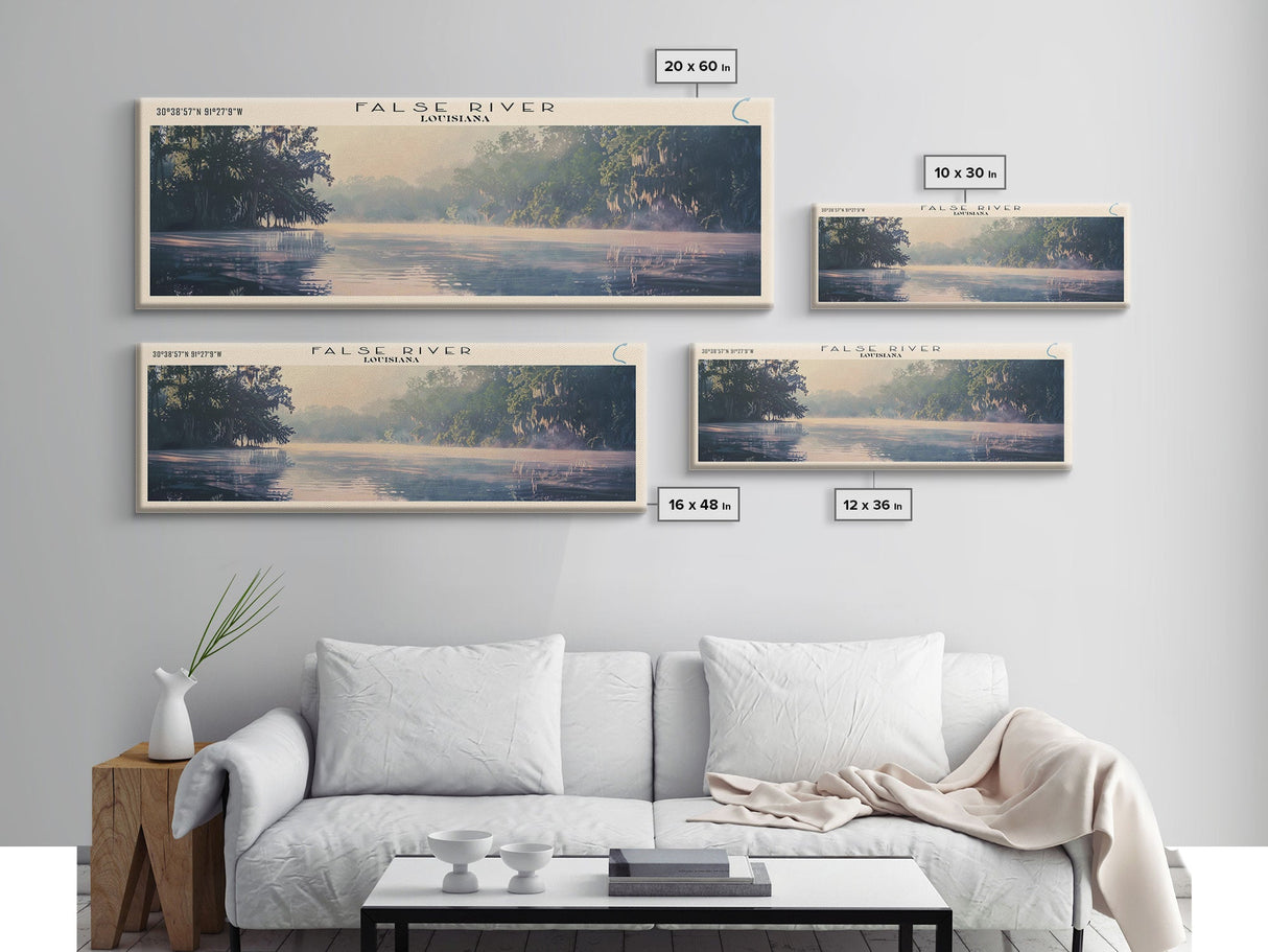 False River Louisiana Framed Canvas Print, Lake House Decor, Panoramic Wall Art, Travel Poster, Rustic Lake Painting, Home Decor