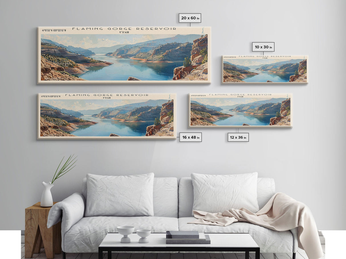 Flaming Gorge Reservoir Utah Framed Canvas Print, Lake House Art, Panoramic Wall Art, Travel Poster, Beautiful Lake Painting, Home Decor