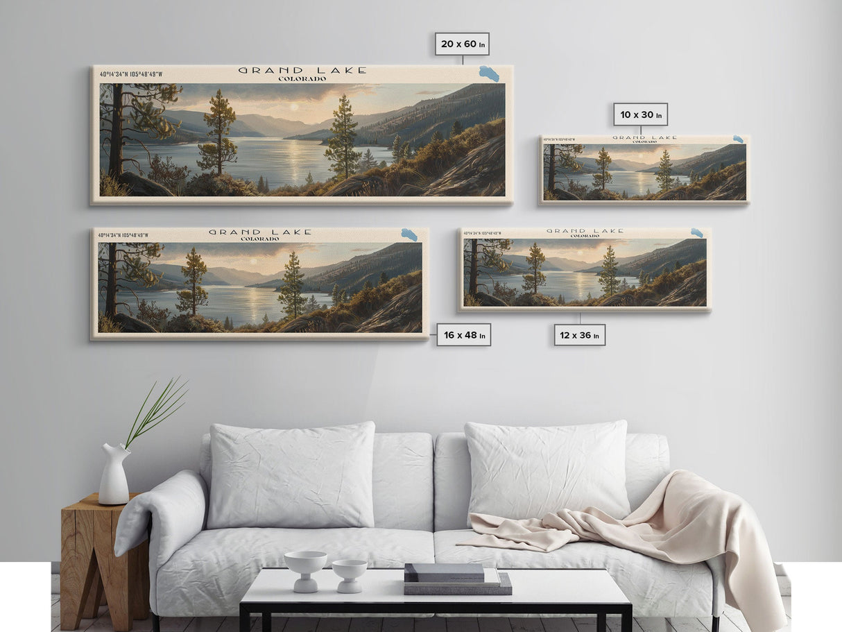 Grand Lake Colorado Framed Canvas Print, Panoramic Lake House Decor, Wall Art, Travel Poster, Stunning Lake Painting, Nature Art