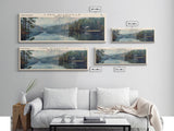 Lake Glenville North Carolina Framed Canvas Print, Lake House Decor, Panoramic Wall Art, Travel Poster, Scenic Lake Painting, Nature Art