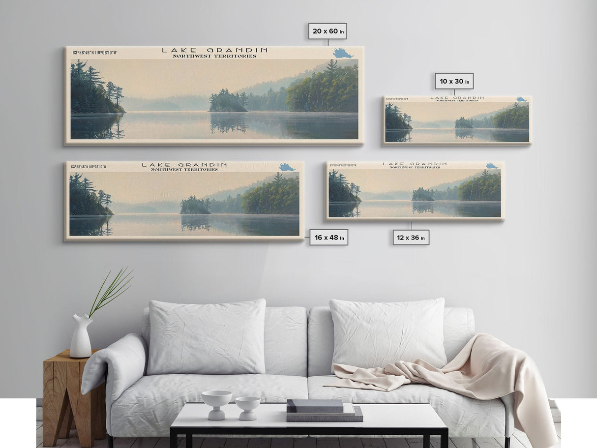 Lake Grandin Framed Canvas Print, Lake House Decor, Panoramic Wall Art, Travel Poster, Serene Lake Painting, Nature Art