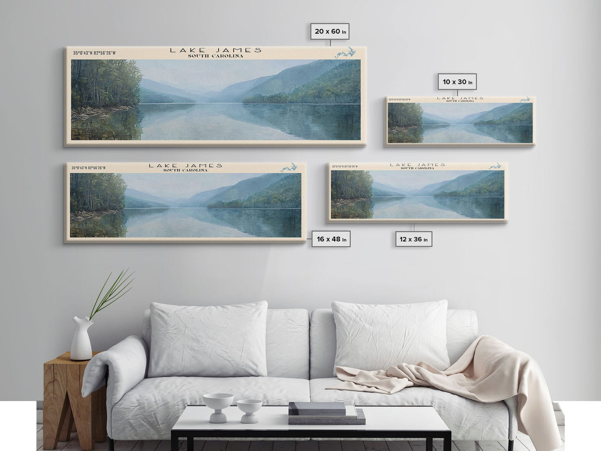 Lake Jocassee South Carolina Framed Canvas Print, Lake House Decor, Panoramic Wall Art, Travel Poster, Stunning Lake Painting, Home Art