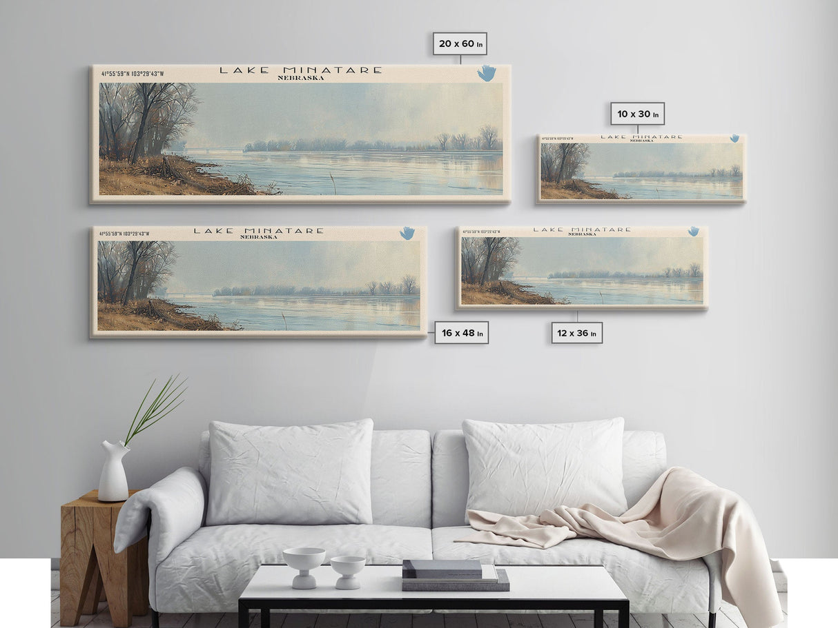 Lake Minatare Nebraska Framed Canvas Print, Lake House Decor, Panoramic Wall Art, Travel Poster, Stunning Landscape Painting, Living Room Decor