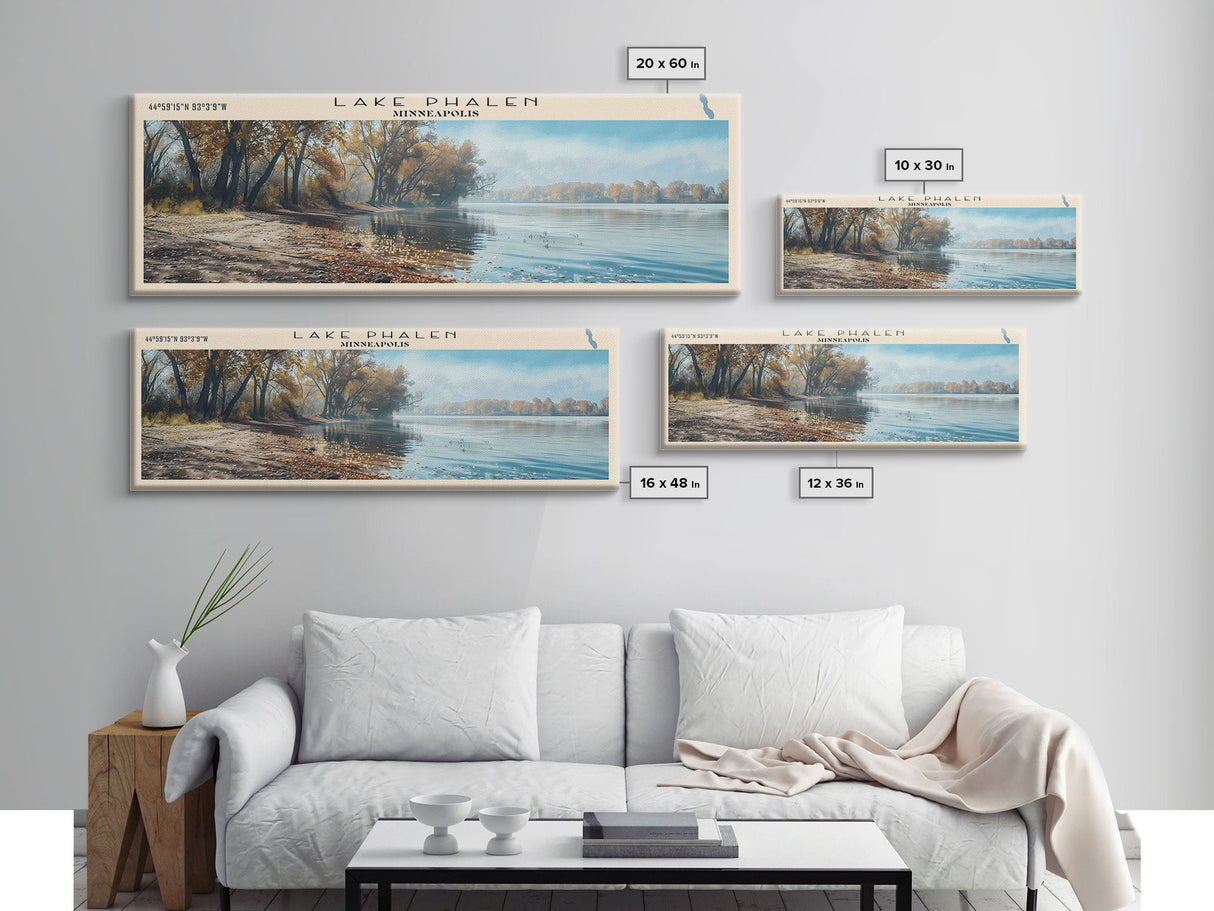 Lake Phalen Minneapolis Framed Canvas Print, Lake House Decor, Panoramic Wall Art, Travel Poster, Serene Landscape Painting, Rustic Art