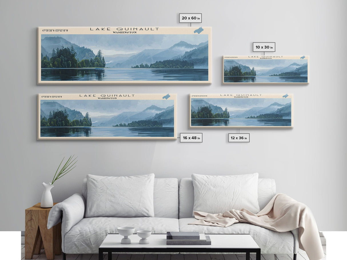 Lake Quinault Washington Framed Canvas Print, Lake House Decor, Panoramic Wall Art, Travel Poster, Beautiful Landscape Painting, Rustic Art