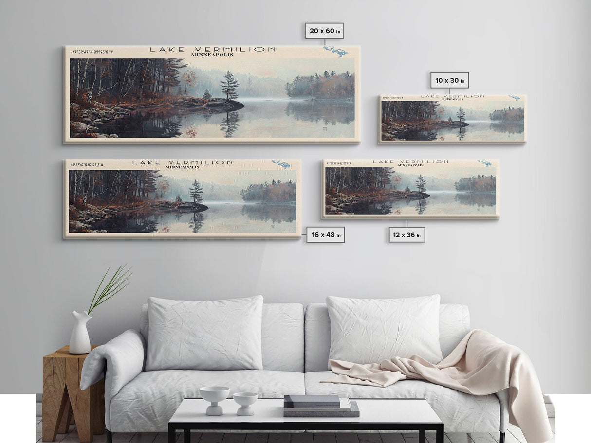 Lake Vermilion Minneapolis Framed Canvas Print, Lake House Decor, Panoramic Wall Art, Travel Poster, Scenic Landscape Painting, Rustic Art