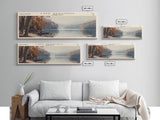 Lake Waramaug Connecticut Framed Canvas Print, Lake House Decor, Panoramic Wall Art, Travel Poster, Beautiful Landscape Painting, Rustic Art