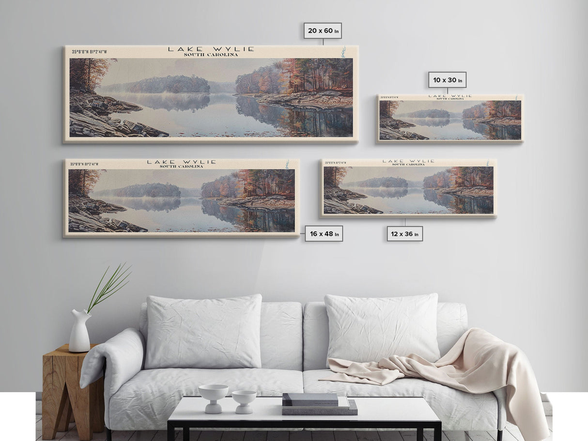 Lake Wylie South Carolina Framed Canvas Print, Lake House Decor, Panoramic Wall Art, Travel Poster, Beautiful Landscape Painting, Rustic Art