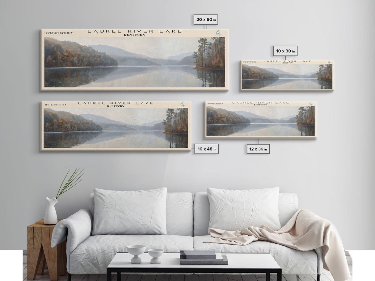 Laurel River Lake Kentucky Framed Canvas Print, Lake House Decor, Panoramic Wall Art, Travel Poster, Scenic Landscape Painting, Living Room Decor