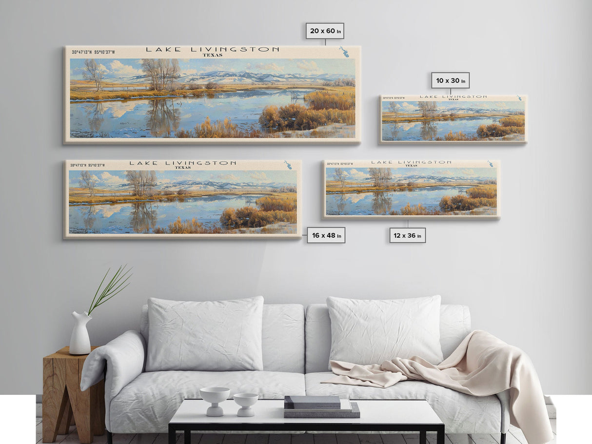 Livingston Framed Canvas Print, Lake House Decor, Panoramic Wall Art, Travel Poster, Beautiful Landscape Painting, Modern Art