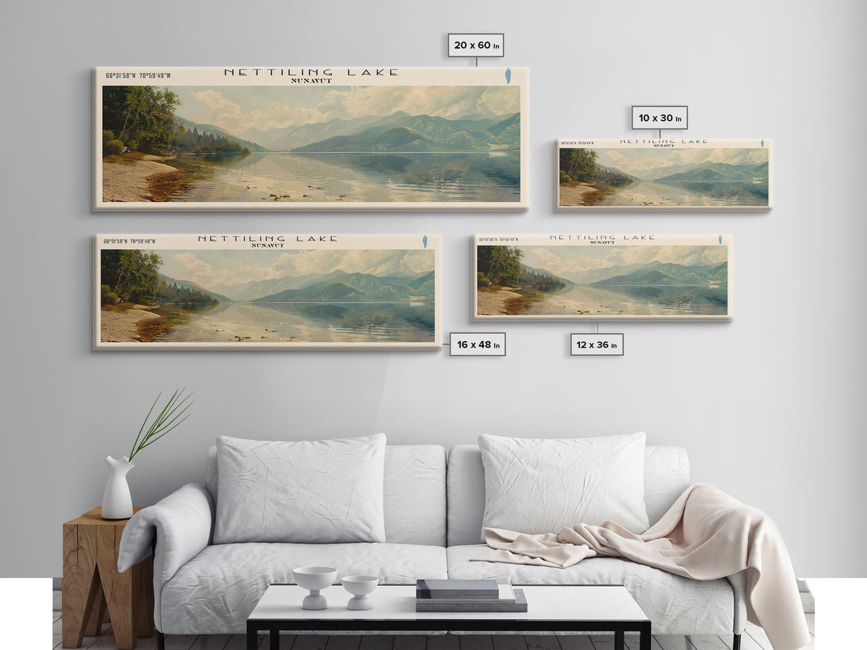 Nettiling Lake Framed Canvas Print, Lake House Decor, Panoramic Wall Art, Travel Poster, Beautiful Landscape Painting, Living Room Decor