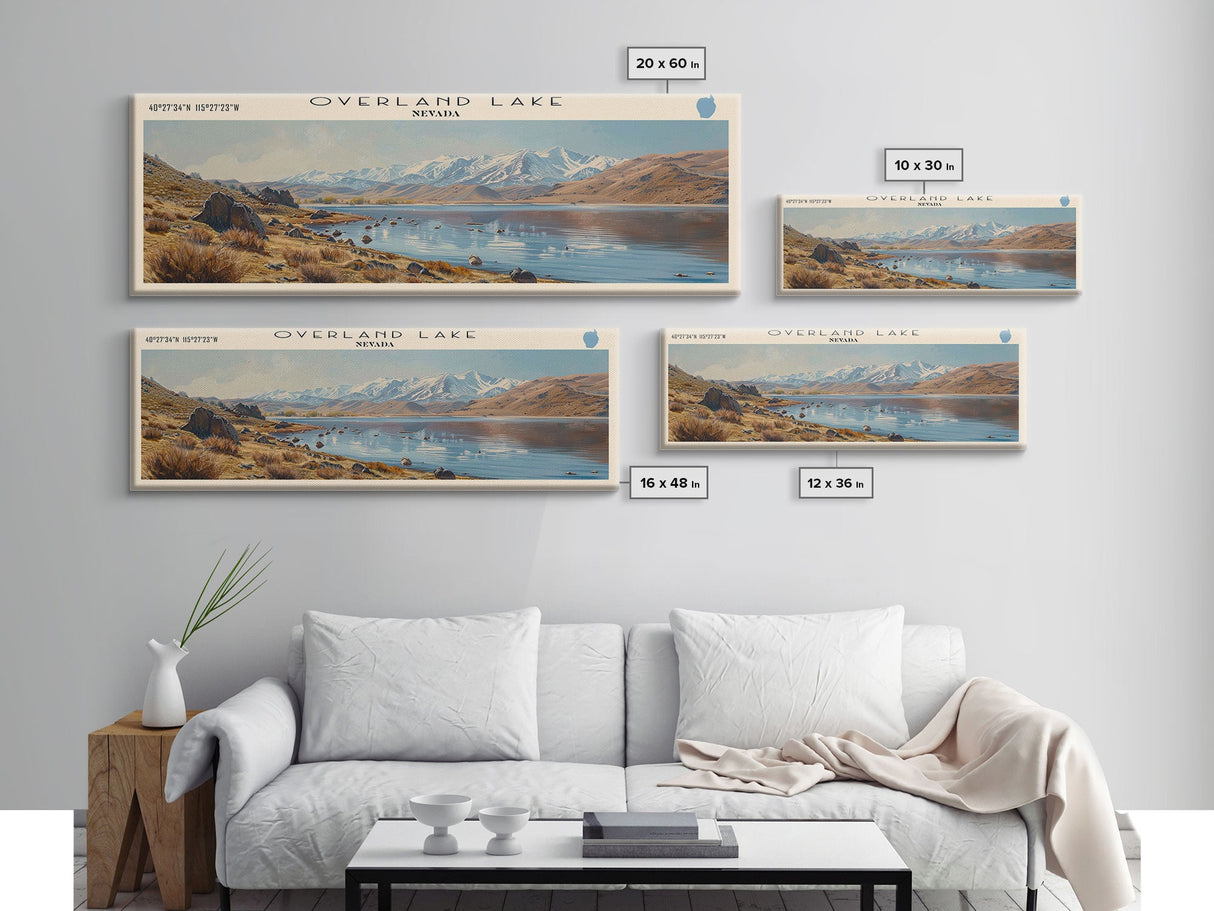 Overland Lake Nevada Framed Canvas Print, Lake House Decor, Panoramic Travel Poster, Scenic Landscape Painting, Living Room Decor